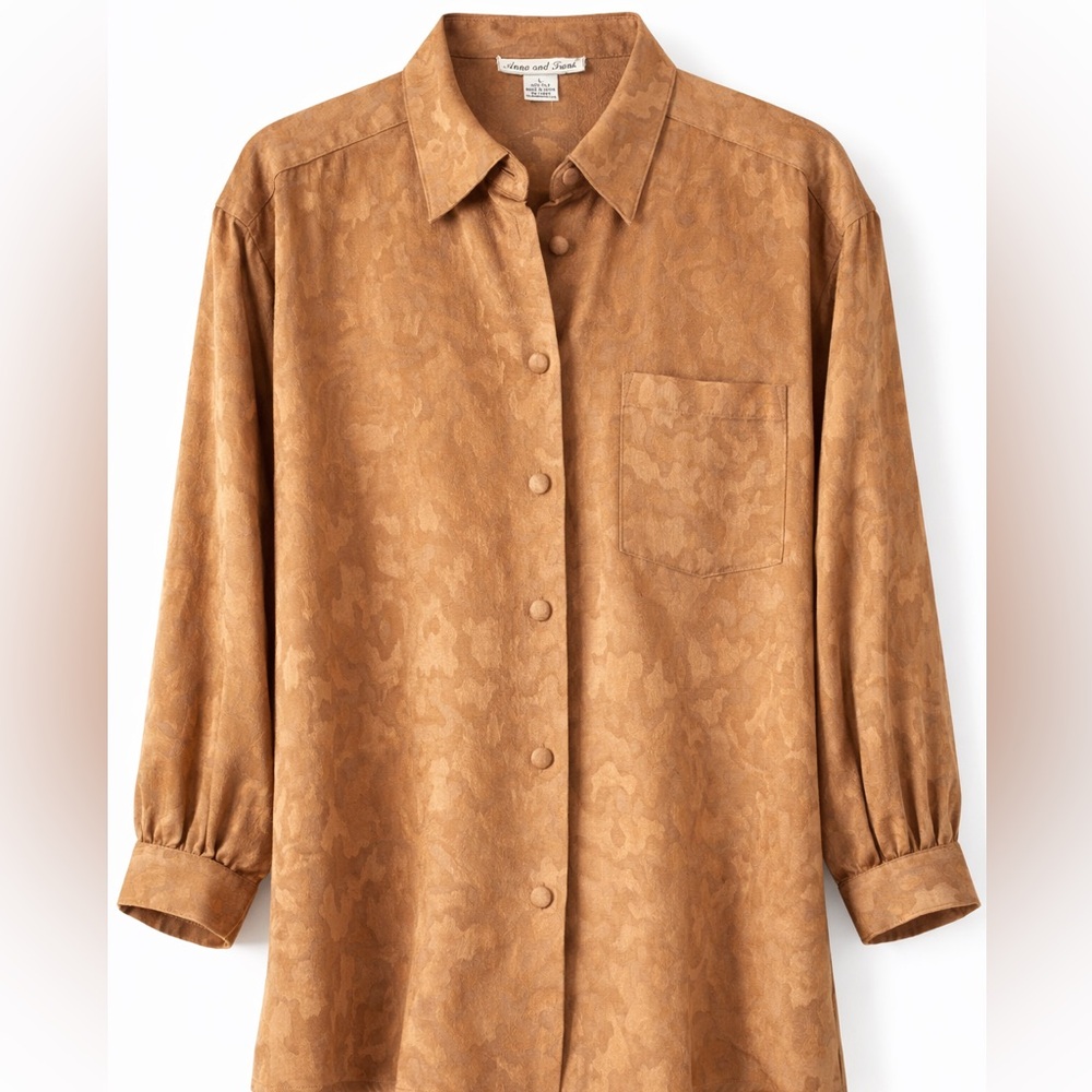 Anna & Frank 100% Silk Jacquard Button-Up Blouse – Vintage Oversized Fit
